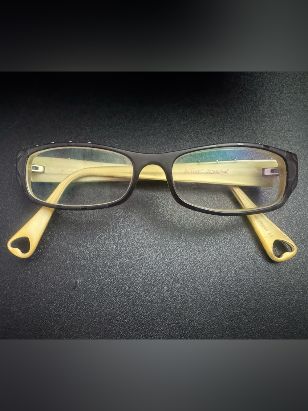 Betsy Johnson Black and Yellow-Green Rectangle Glasses